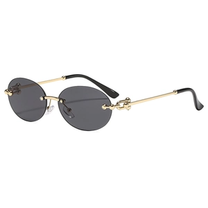Lunettes de soleil ovales sans monture avec branches chaîne dorée et verres foncés