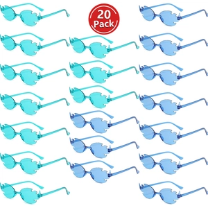 20 pack of flame-shaped rimless sunglasses in teal and blue for parties and celebrations