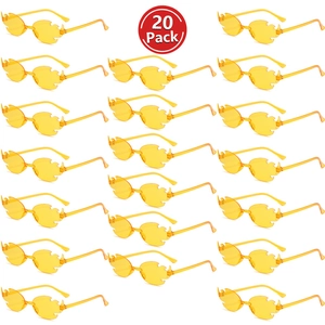 Bulk 20-pack of flame-shaped rimless sunglasses in bright yellow for party festivals