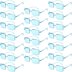Bulk pack of 24 pieces rimless rectangle sunglasses in clear blue fashion style