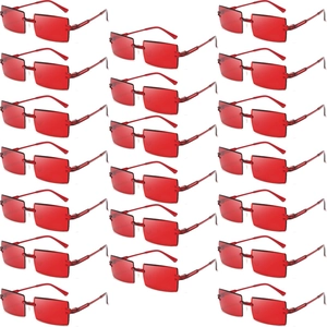 Bulk set of 21 pieces of rimless rectangular sunglasses in transparent red fashion design
