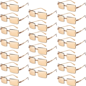 Set of 24 rimless rectangular sunglasses with gold metal temples and brown lenses