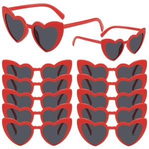 Set of 12 red heart-shaped sunglasses for parties and fashion, stylish plastic frames