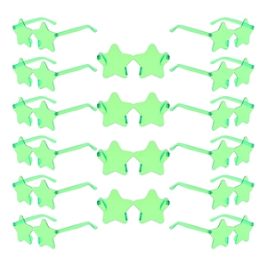 Set of 18 pairs of green translucent star shaped rimless sunglasses for parties