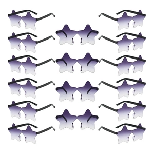 Set of 18 star shaped jelly colored sunglasses with purple gradient lenses for parties