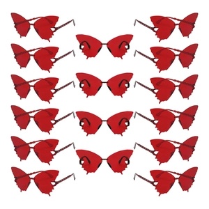 Lot de 16 paires de lunettes de soleil papillon sans monture avec verres rouges pour fête