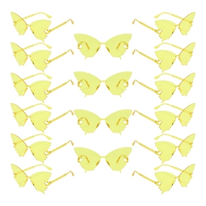 Lot de 15 lunettes de soleil papillon sans monture avec verres jaunes et branches dorées
