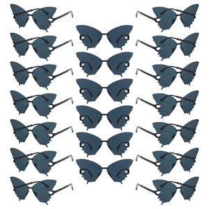 Bulk set of butterfly wing rimless sunglasses in black with unique cutout design