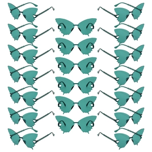 Bulk set of 20 butterfly shape rimless sunglasses with wave edges and chain-textured arms