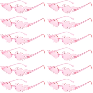 Set of 12 pink rimless flame sunglasses in a bulk pack for parties and fashion styling