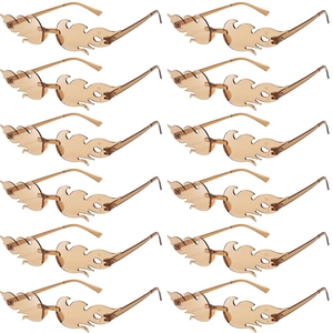 Set of 12 trendy rimless flame shaped sunglasses in light brown color for party and events