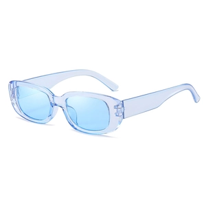 Retro small rectangular sunglasses with transparent light blue PC frame and tinted lenses