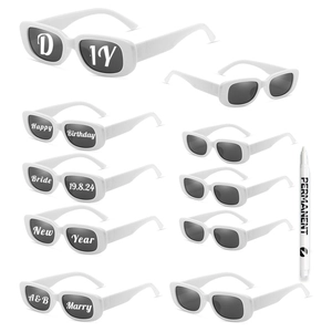 DIY creative square sunglasses set with white markers for festive party customization