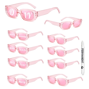Pink transparent square sunglasses set with DIY marker pen for creative party decorations