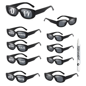 DIY creative kit with 10 pairs of black square sunglasses and white permanent marker pen