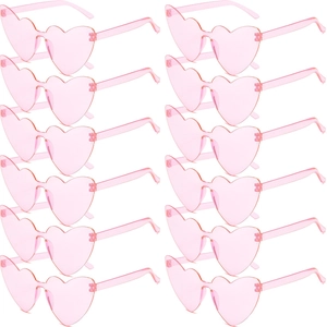 Set di 14 paia di occhiali da sole rosa a forma di cuore per feste e look da festival