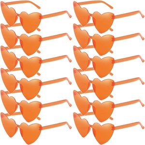 Set di 12 occhiali da sole arancioni a forma di cuore senza montatura per feste