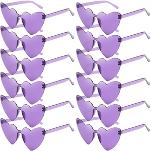 Set di 12 occhiali da sole senza montatura a forma di cuore viola per feste