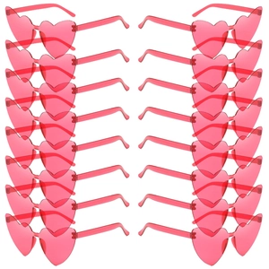 Bulk set of 20 pink rimless heart-shaped sunglasses for festival parties and fun events