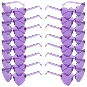 Set of 18 pairs of purple heart shaped rimless sunglasses for parties and festivals