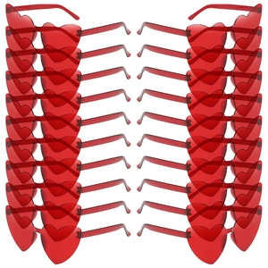 Bulk set of 24 red heart-shaped rimless sunglasses for parties and festive celebrations