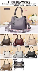 Detailed dimension guide for the fashion handbag showing 25.5cm width and ethnic strap
