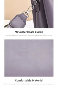 Close-up of premium purple PU leather texture and durable electroplated metal buckles