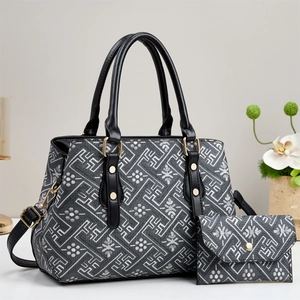 Damen Handtasche Und Geldbörse Mit Geometrischem Blumenmuster PU Leder Bucket Bag Mit Verstellbarem Schultergurt Für Den Alltag