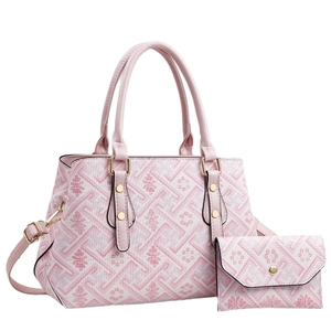 Rosa Handtaschen-Set im China-Stil mit floralem Muster und eleganten goldenen Beschlägen