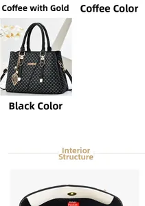 Detail of the large tote bag showing interior compartments and gold hardware charms