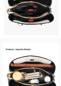 Detail view showing large storage capacity and internal compartments of the handbag