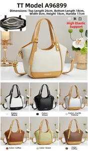 Détails du sac cabas chic en cuir grainé avec dimensions et sept options de couleurs