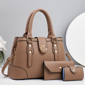 Ensemble de sacs à main 3 pièces pour femmes en similicuir taupe avec bandoulière réglable