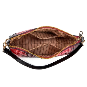 Luxurious red and black gradient snakeskin Boston bag with spacious striped interior