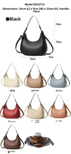 Litchi pattern Hobo bag color selection and internal structure details with size specs