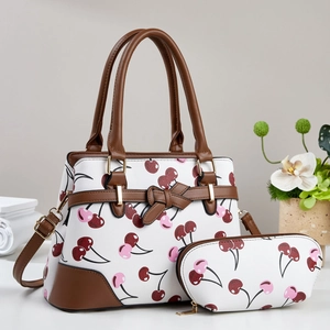 Borsa A Mano E Pochette In Pelle PU Con Stampa Ciliegia E Decorazione Fiocco Borsa A Tracolla Moda Dolce Pastorale Per Donna