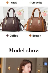Detailed view of woven texture tote bags with decorative floral pendants and tassel charms
