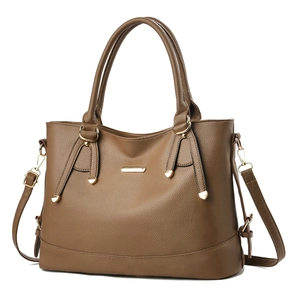Luxury dark brown pebbled PU leather tote bag with top handles and adjustable shoulder strap