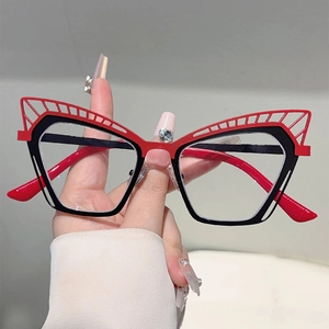 Lunettes anti-lumière bleue œil de chat avec monture en métal rouge et noir