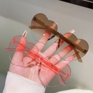 Kids heart shaped rimless sunglasses in gradient brown and candy pink colors