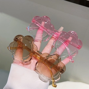 Lunettes de soleil fleurs pour enfants avec montures transparentes rose et marron