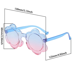 Dimensions détaillées des lunettes soleil enfant fleur avec verres dégradés bleu rose