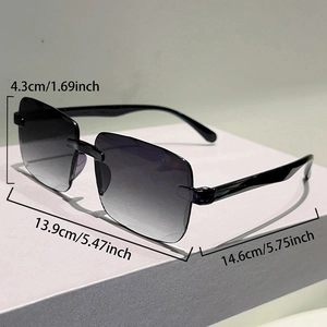 Détails et dimensions de lunettes de soleil rectangulaires sans monture à verres dégradés