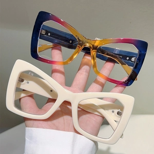 Detailed view of cat-eye glasses frame specs 58-23-142 with gradient and beige colors