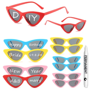 Trendy Cat Eye Sunglasses With White DIY Marker Pen For Wedding Party Fashion PC Plastic Retro UV400 Protection Women
