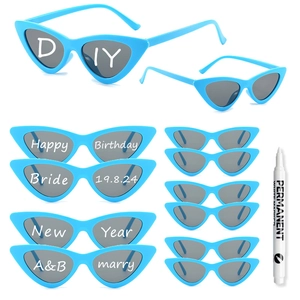 Blue cat eye sunglasses set with white DIY marker pen for personalized lens drawing