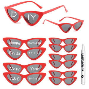 DIY red cat eye sunglasses set with white marker for wedding and party custom lettering