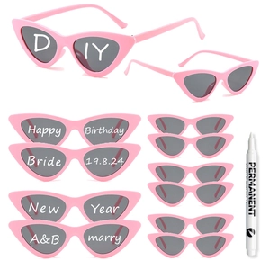 Pink cat eye sunglasses DIY kit with white marker for custom party celebration texts