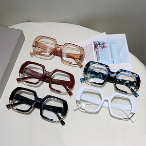 Chic irregular thick frame glasses in multiple colors with gold metal accent trim