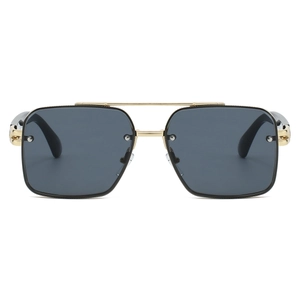 Classic gold metal pilot sunglasses with dark grey square lenses and double bridge design